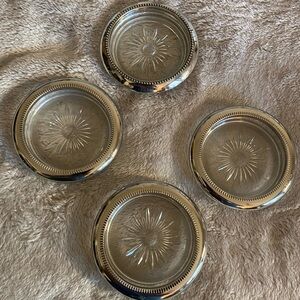 Set of Four vintage Leonardo Silver plate and Glass Coasters.Italy